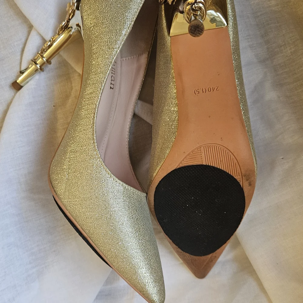 Gold Embellished Women's Evening Heels - Picture 7 of 7